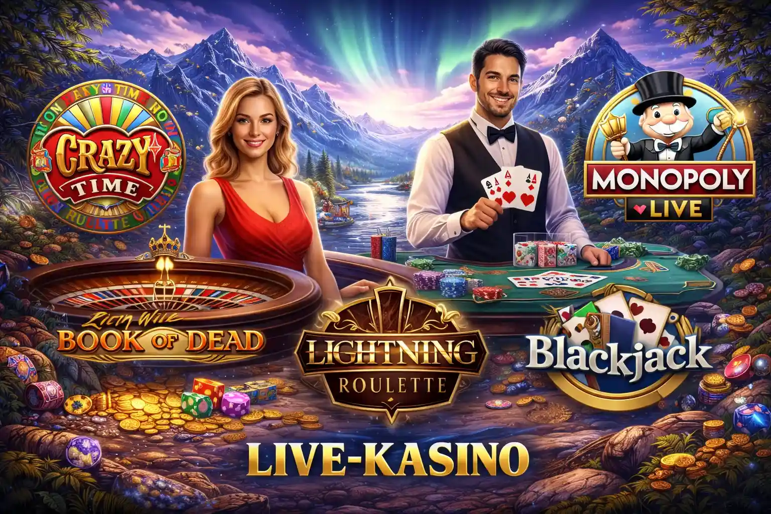 Live jakajat ja pöytäpelit kuten ruletti ja blackjack kasinoympäristössä